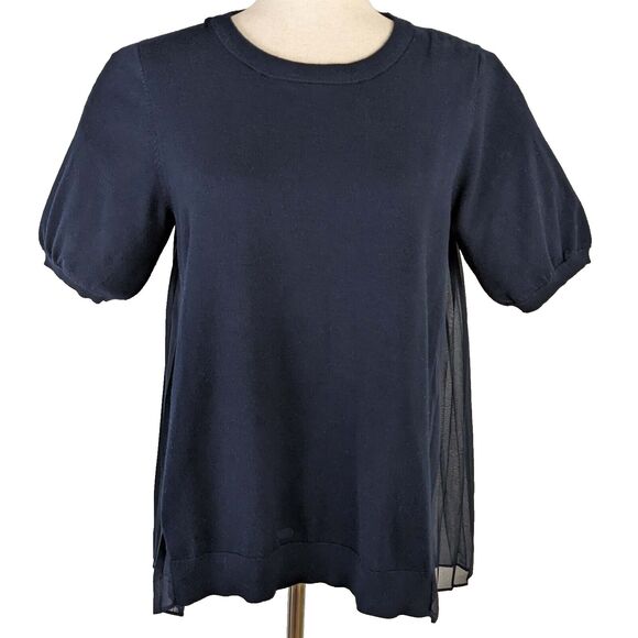 Adrianna Papell Navy Blue Women's MED Fine Knit Sweater Sheer Chiffon Back - Picture 2 of 8